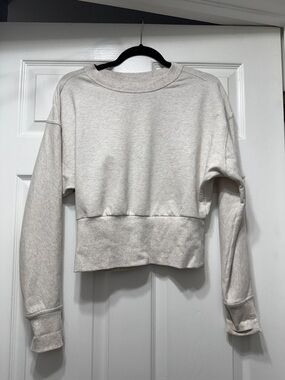 Athleta Retroterry Cropped Crew Sweatshirt - Light Heathered Beige